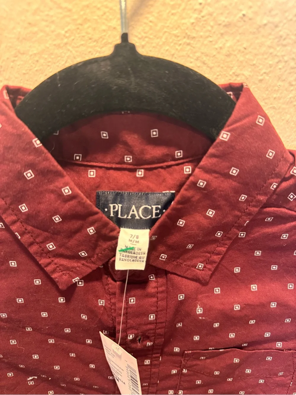 The Children's Place Burgundy Button-Down Shirt with Micro Dot Print